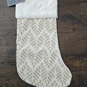Christian Siriano Pearl Silver White Fur Beaded Luxury Christmas Stocking 22"